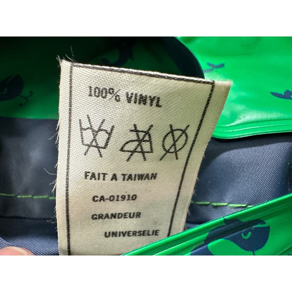 Vintage 1980s M Navy Blue Green Whales Reversible Hooded Raincoat AqueSheen - Picture 12 of 16